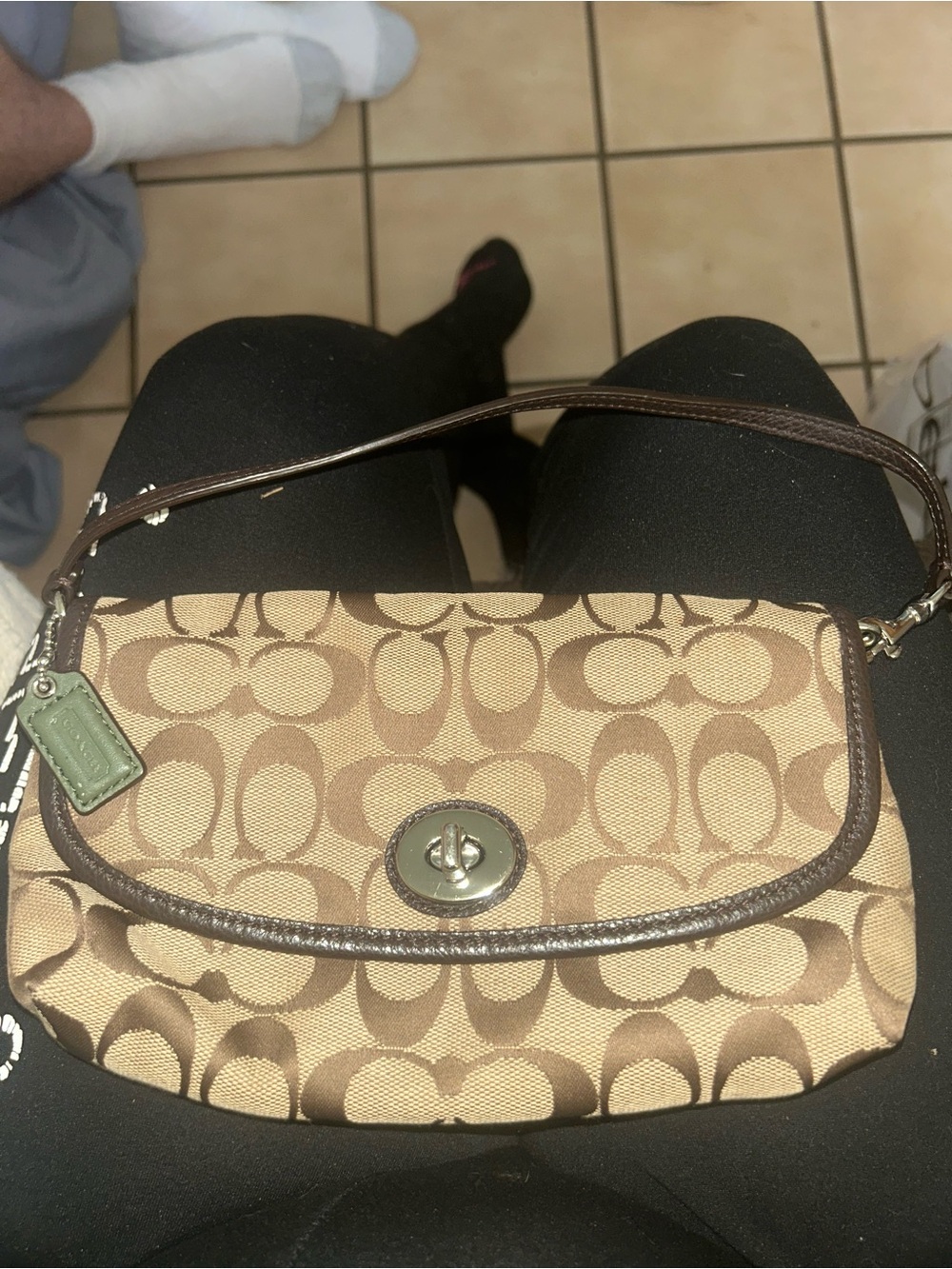 Coach Signature Canvas Small Shoulder Bag in Khaki/Brown